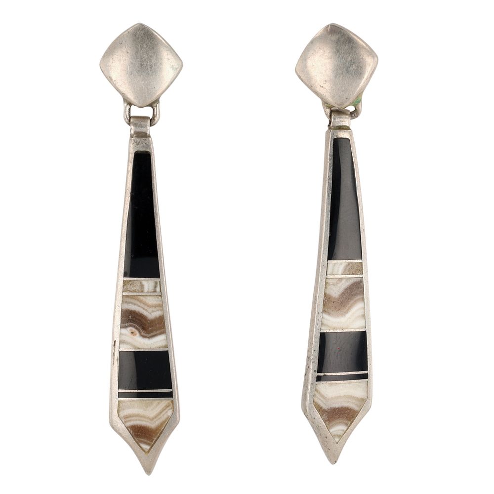 Lot 323: Signed Navajo Sterling Multi-Stone Inlay Earrings