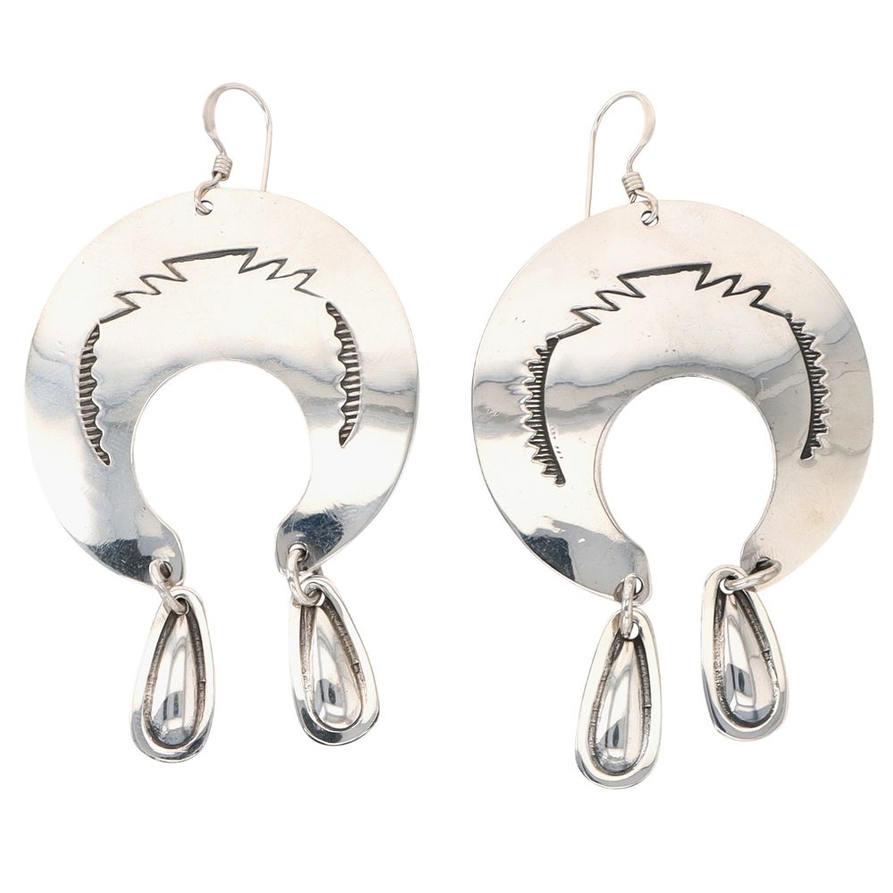 Lot 333: Harold Joe Jr. Navajo Sterling Stamped Naja Dangle Earrings