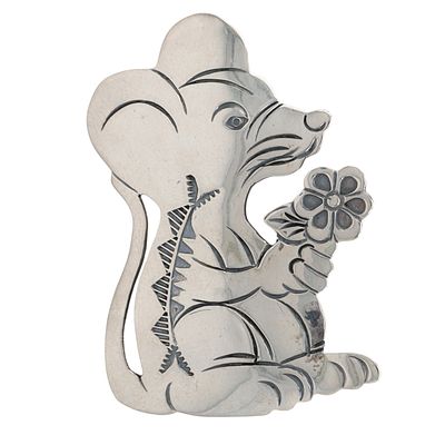 Lambert Perry Navajo Sterling Stamped Mouse Pendant/Brooch / Weight: 8g / Approximate 
