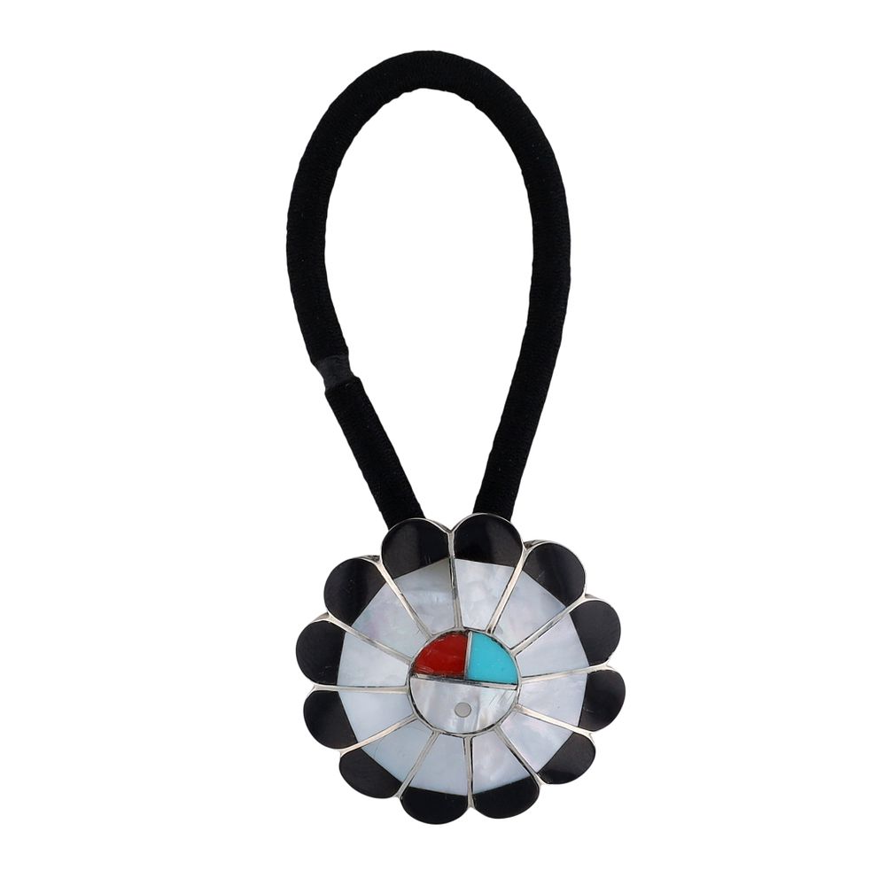 Lot 336: Denise Siutza Zuni Sterling Multi-Stone Inlay Sunface Hair Tie