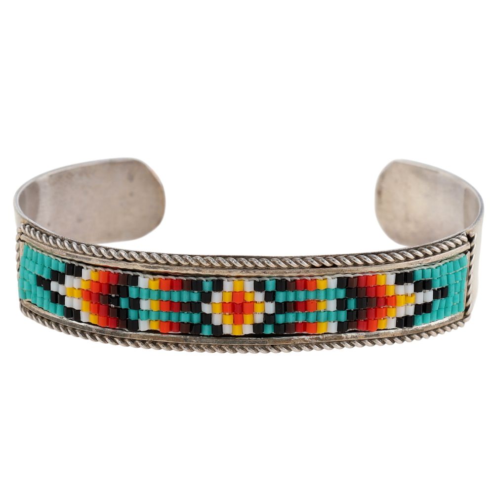 Lot 337: Signed Navajo Sterling Micro Bead Cuff Bracelet