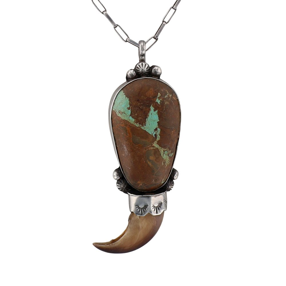 Lot 341: Navajo Sterling Turquoise Claw Necklace