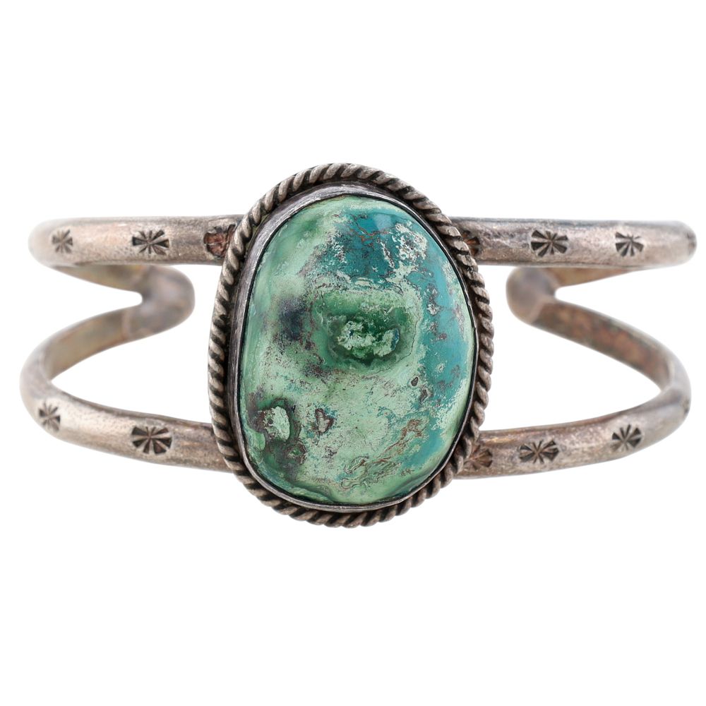 Lot 342: Vintage Signed Navajo Sterling Variscite Cuff Bracelet