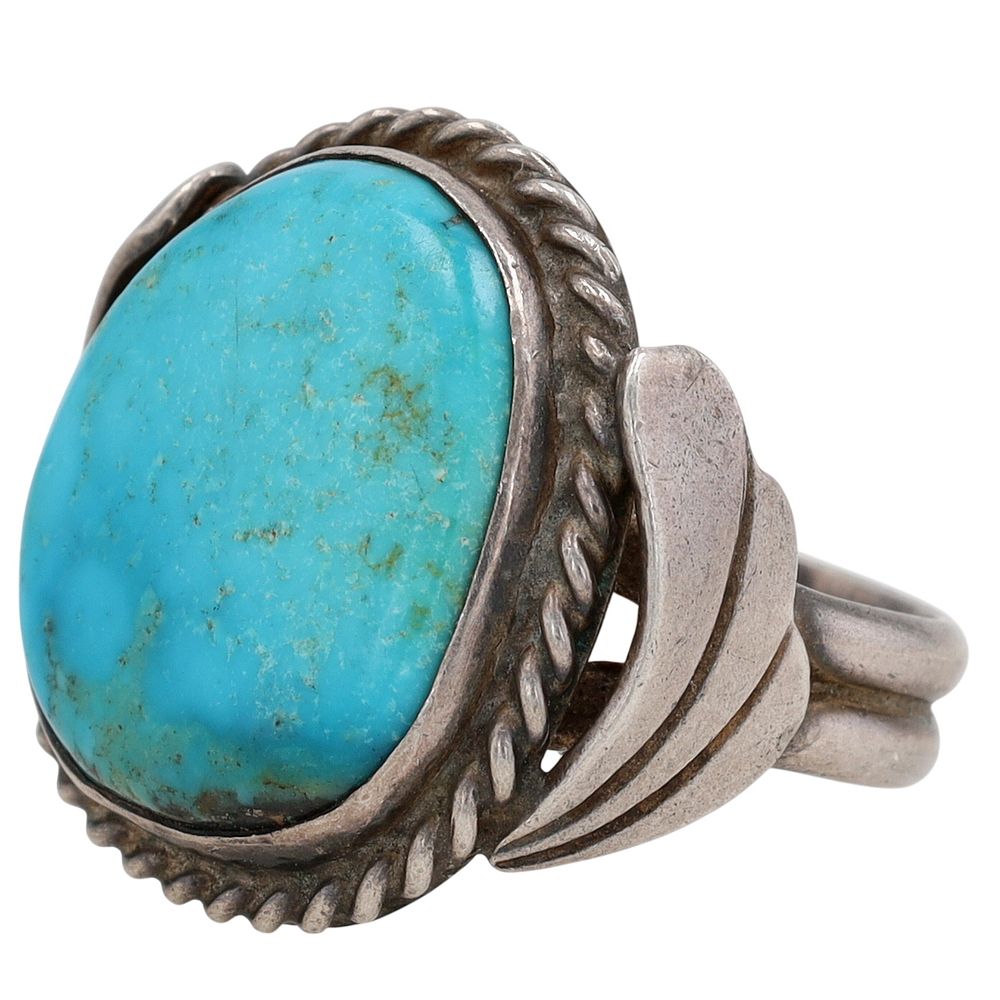 Lot 344: Vintage Navajo Sterling Turquoise Ring Sz 9