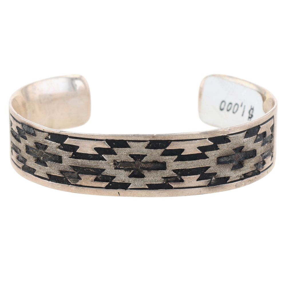 Lot 347: Navajo Sterling Textured Overlay Cuff Bracelet