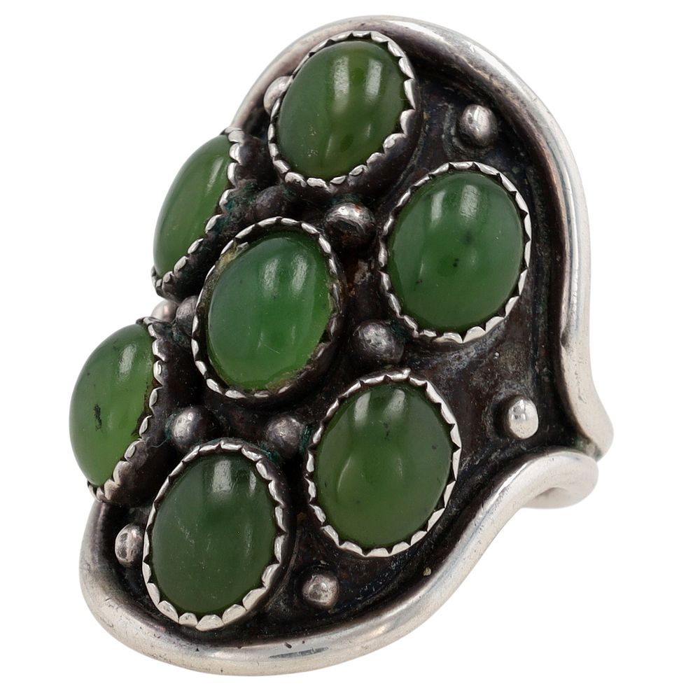 Lot 350: Vintage Navajo Sterling Green Turquoise Ring Sz 7