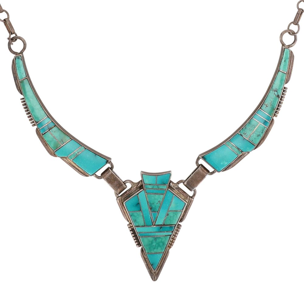 Lot 351: Freeman Indian Jewelry Sterling Turquoise Inlay Necklace
