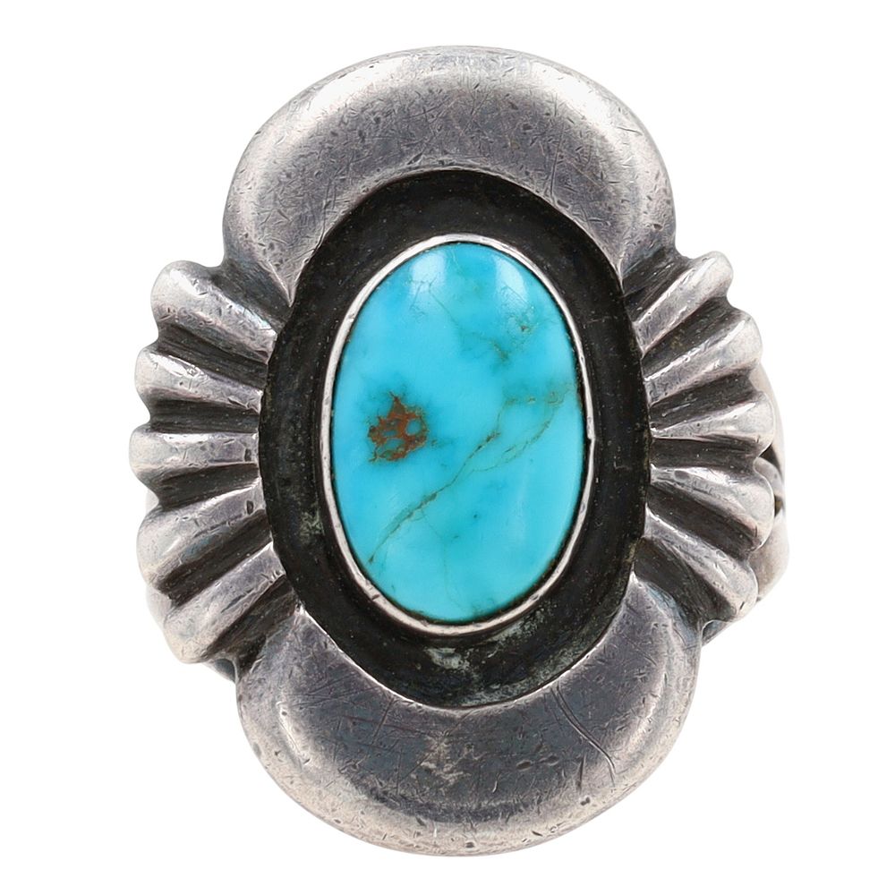 Lot 354: Vintage Navajo Sterling Turquoise Ring Sz 7