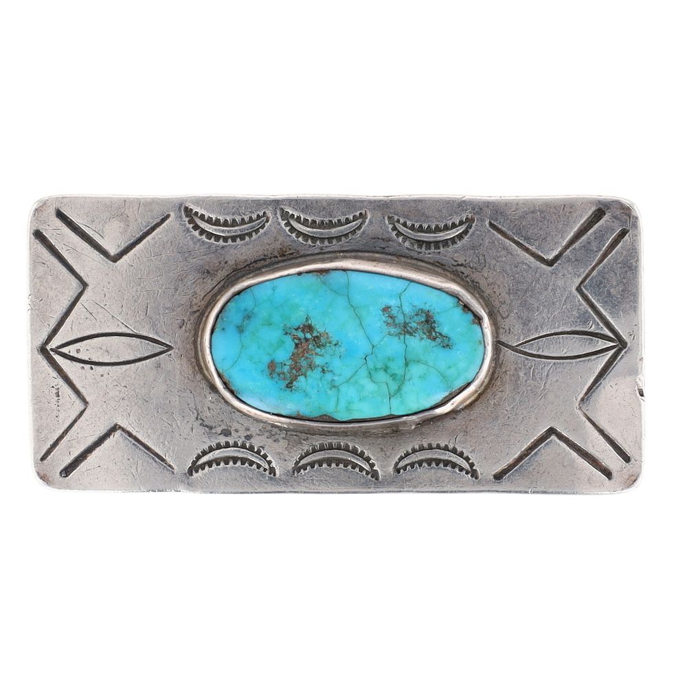 Lot 359: Vintage Navajo Sterling Turquoise Stamped Money Clip