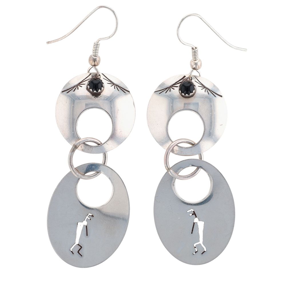 Lot 363: Navajo Sterling Onyx Kokopelli Dangle Earrings