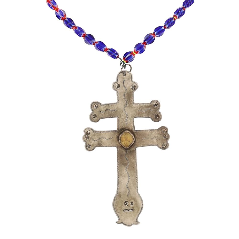 Lot 373: Vintage Venetian Chevron Trade Bead Cross Necklace