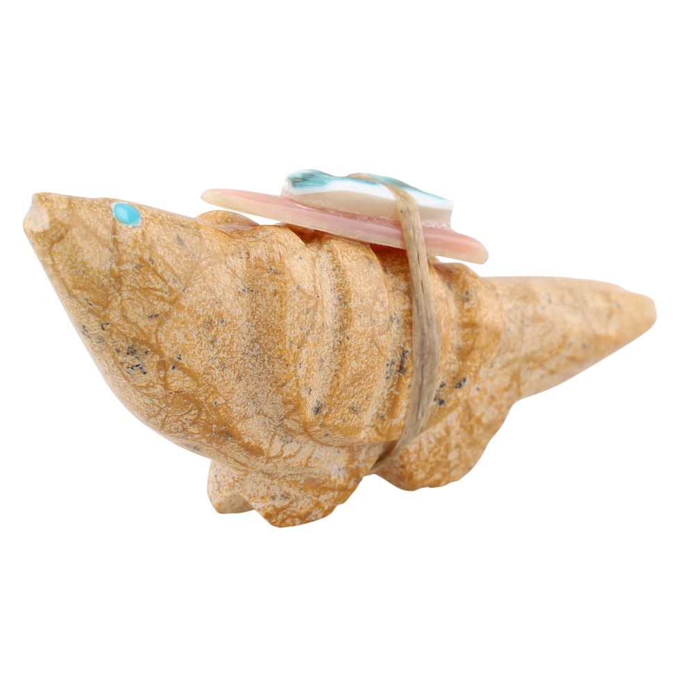 Lot 380: Delvin Leekya Zuni Travertine Bird Fetish Carving