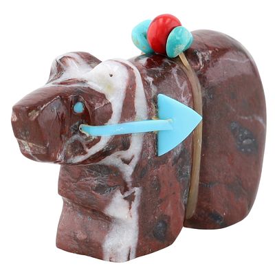 Bennie Bacy Zuni Vermillion Marble Bear Fetish Carving. Bennie Bacy Zuni Inlaid Vermillion 