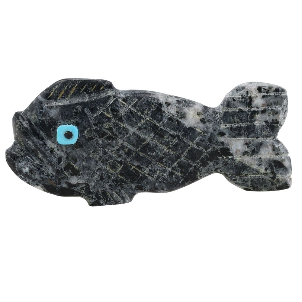Lot 396: Danette Laate Zuni Black Marble Fish Fetish Carving