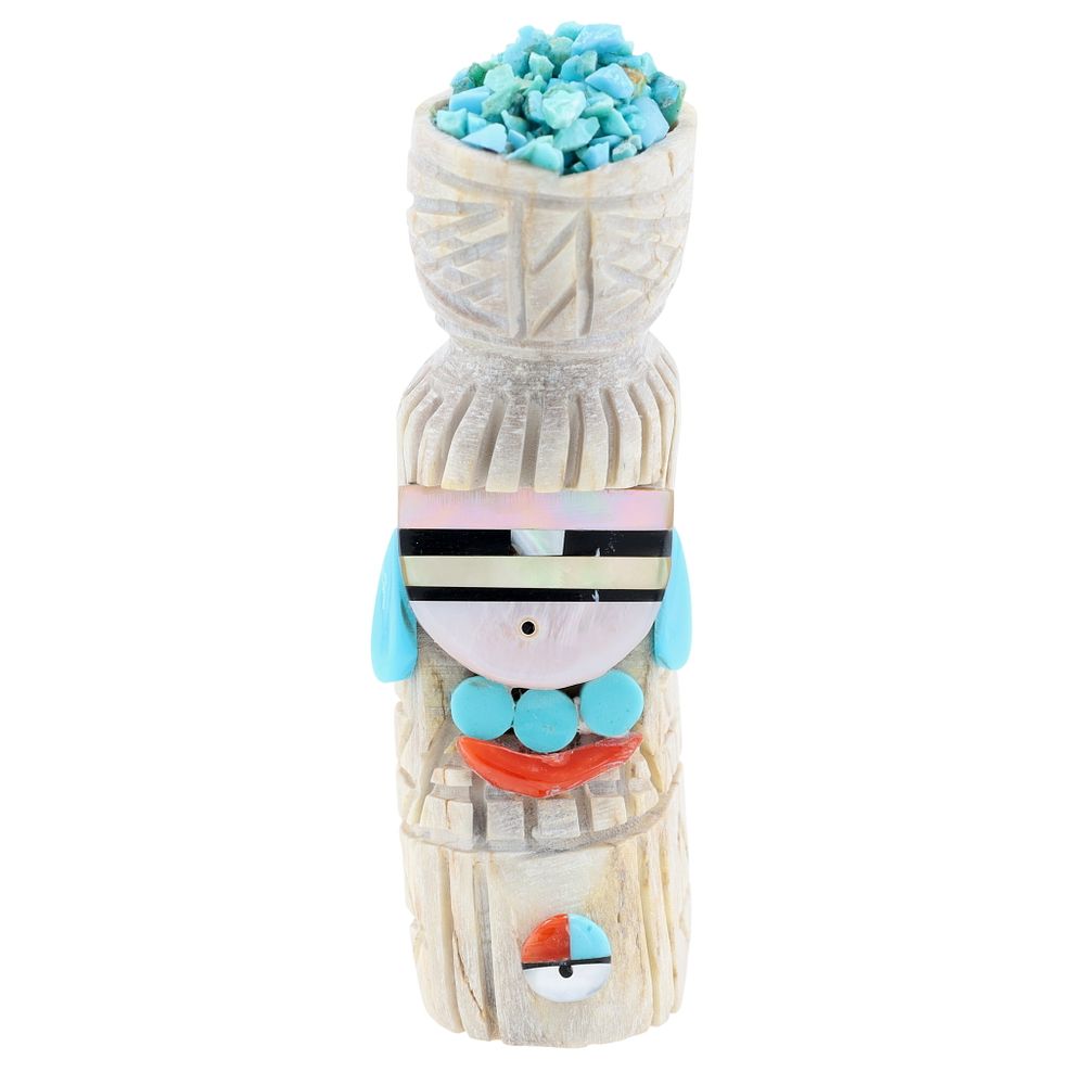 Lot 406: Amory Cellicion Zuni Multi-Stone Corn Maiden Fetish Carving