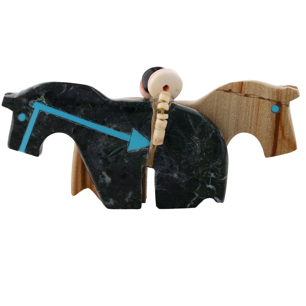 Lot 414: Richardson's Trading Post: Bernard Laiwakete Zuni 2-Direction Bundle Horse Fetish Carving