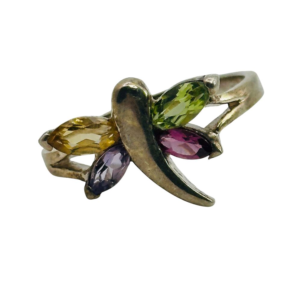 Lot 14: Sterling Multi Gem Butterfly Ring Sz 7