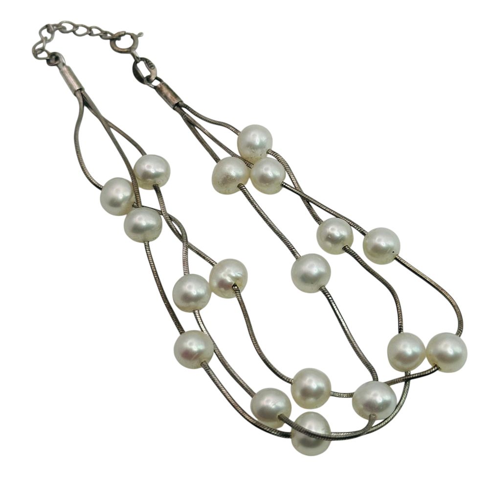 Lot 26: Sterling Pearl Multi Chain Bracelet