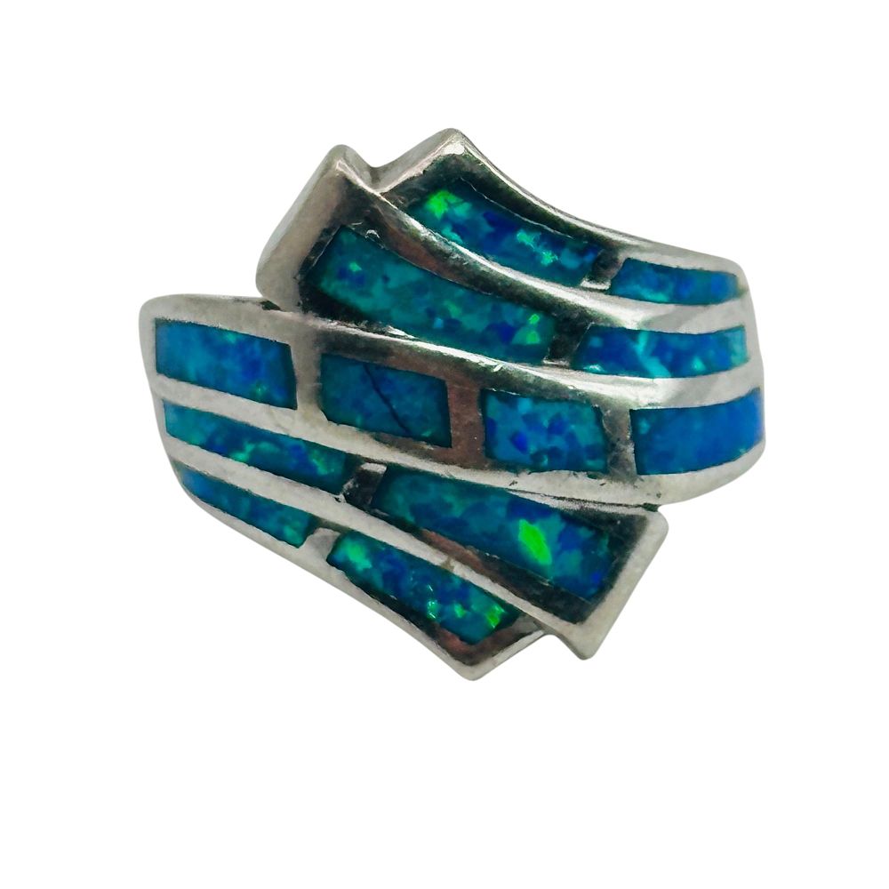 Lot 28: Signed Sterling Opal Ring Sz 5