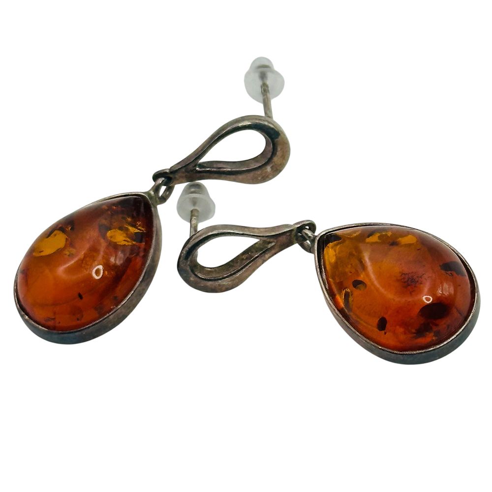 Lot 31: Sterling Amber Earrings