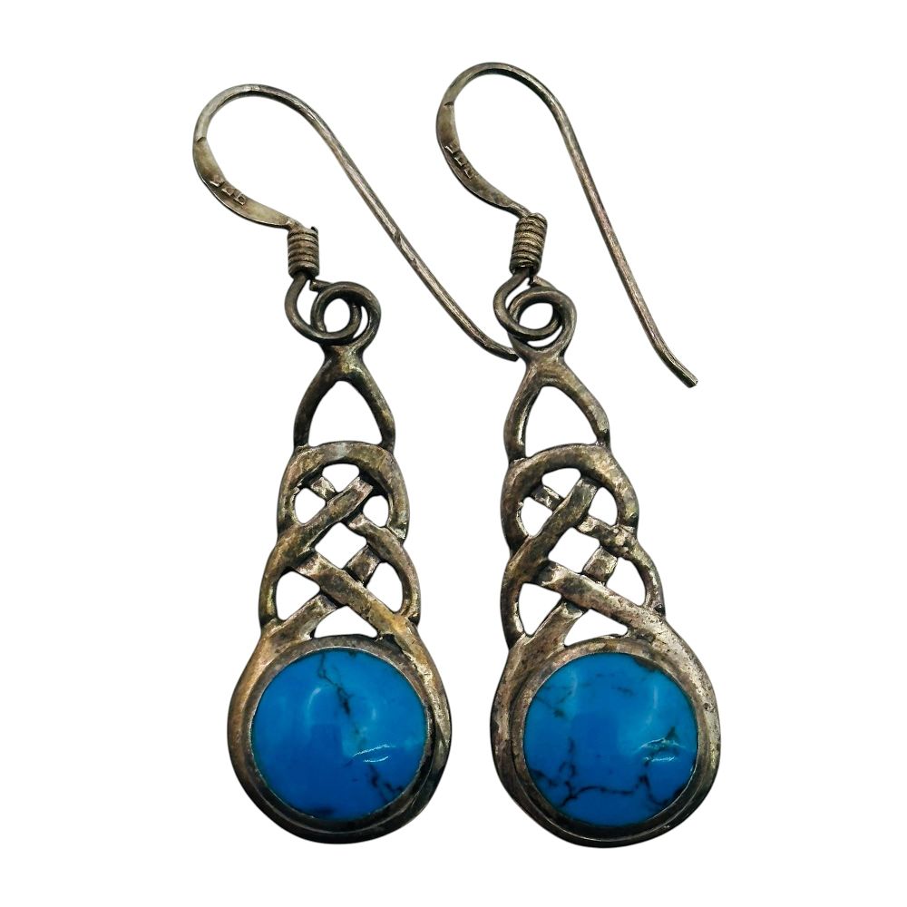Lot 33: Signed Sterling Turquoise Celtic Knot Earrings