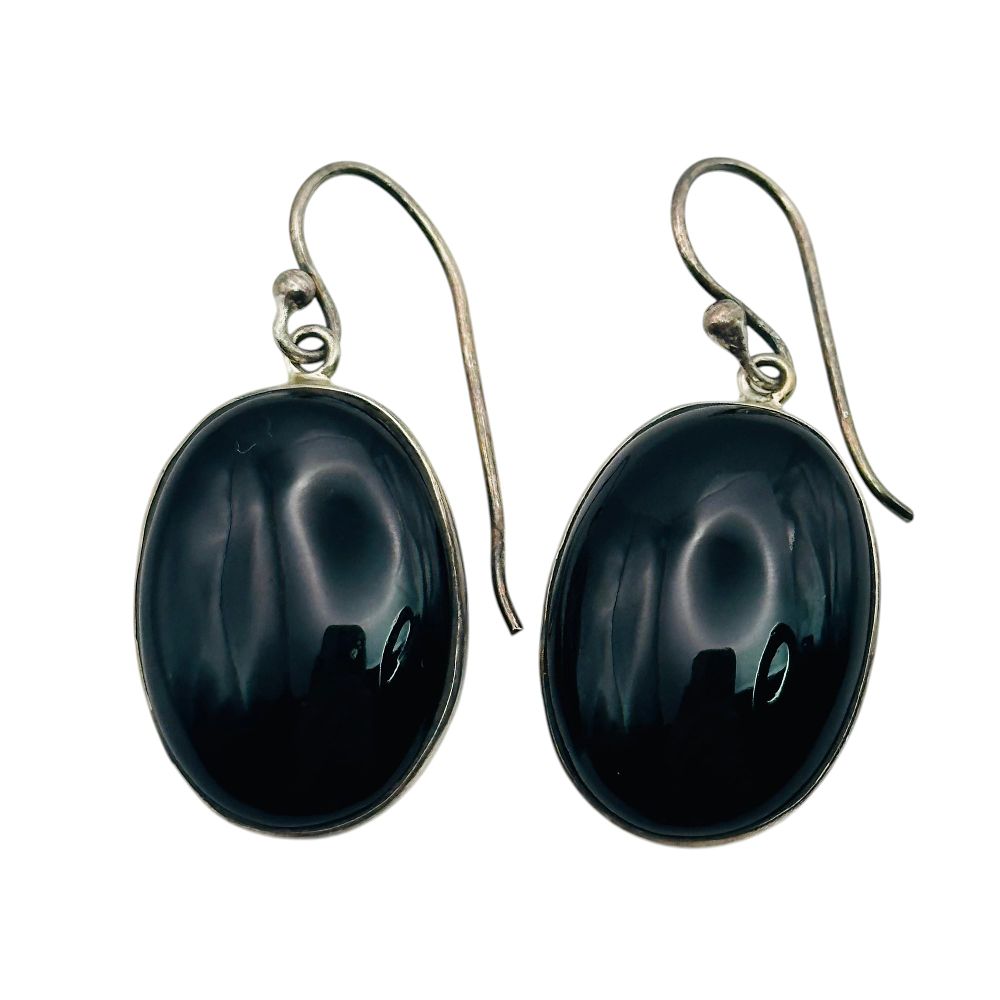 Lot 39: Sterling Onyx Oval Earrings