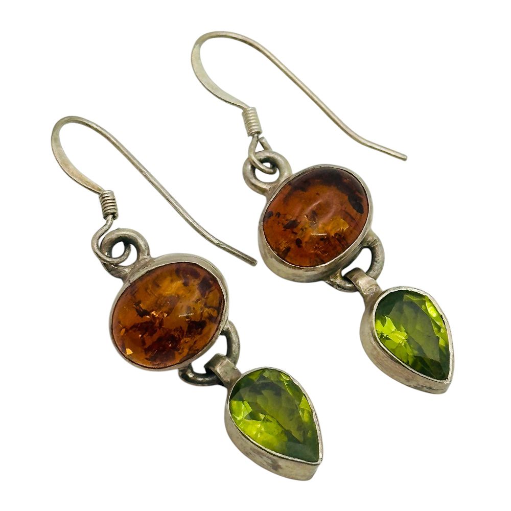 Lot 44: Sterling Amber Peridot Earrings