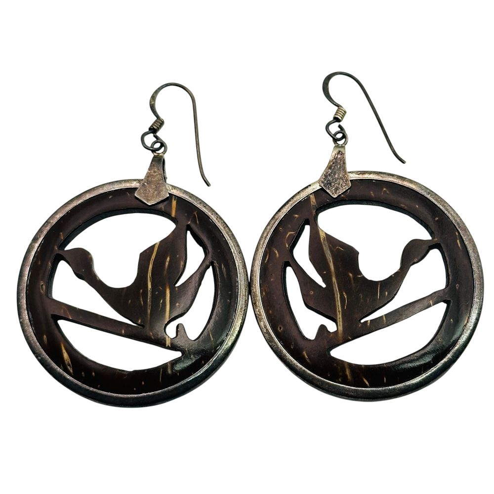 Lot 52: Sterling Wooden Bird Cut Out Earrings