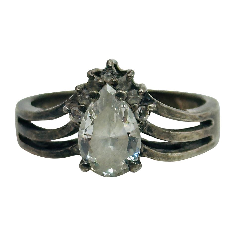 Lot 54: Sterling Cubic Zirconia Teardrop Ring Sz 8