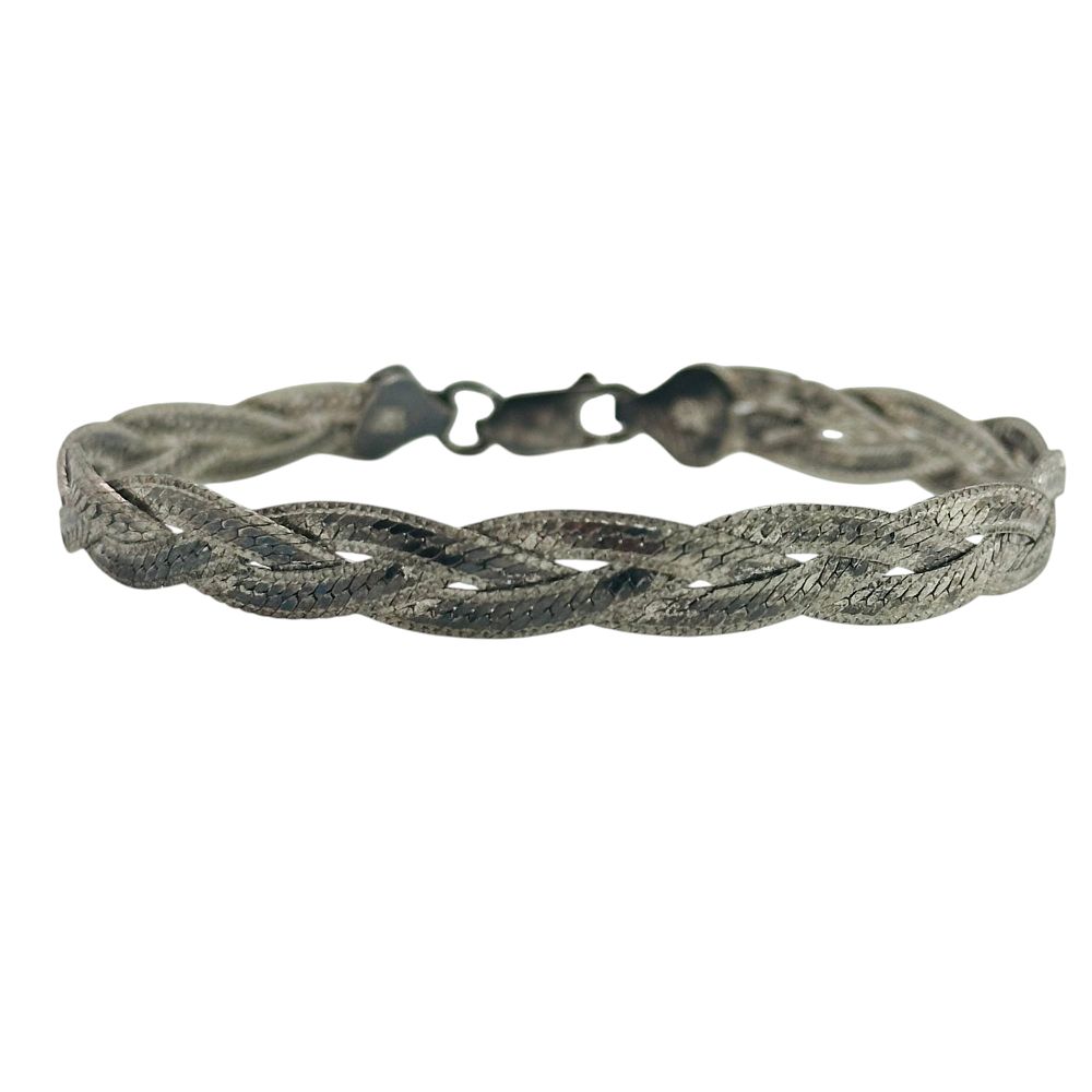 Lot 63: Signed Italy Sterling Flat Braided Chain Bracelet