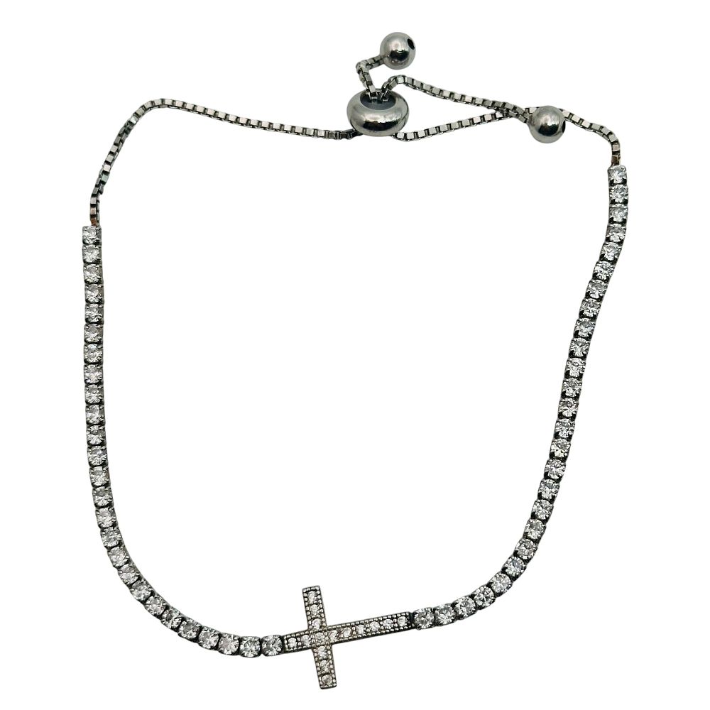 Lot 66: Signed Sterling Rhinestone Cross Tennis Bracelet