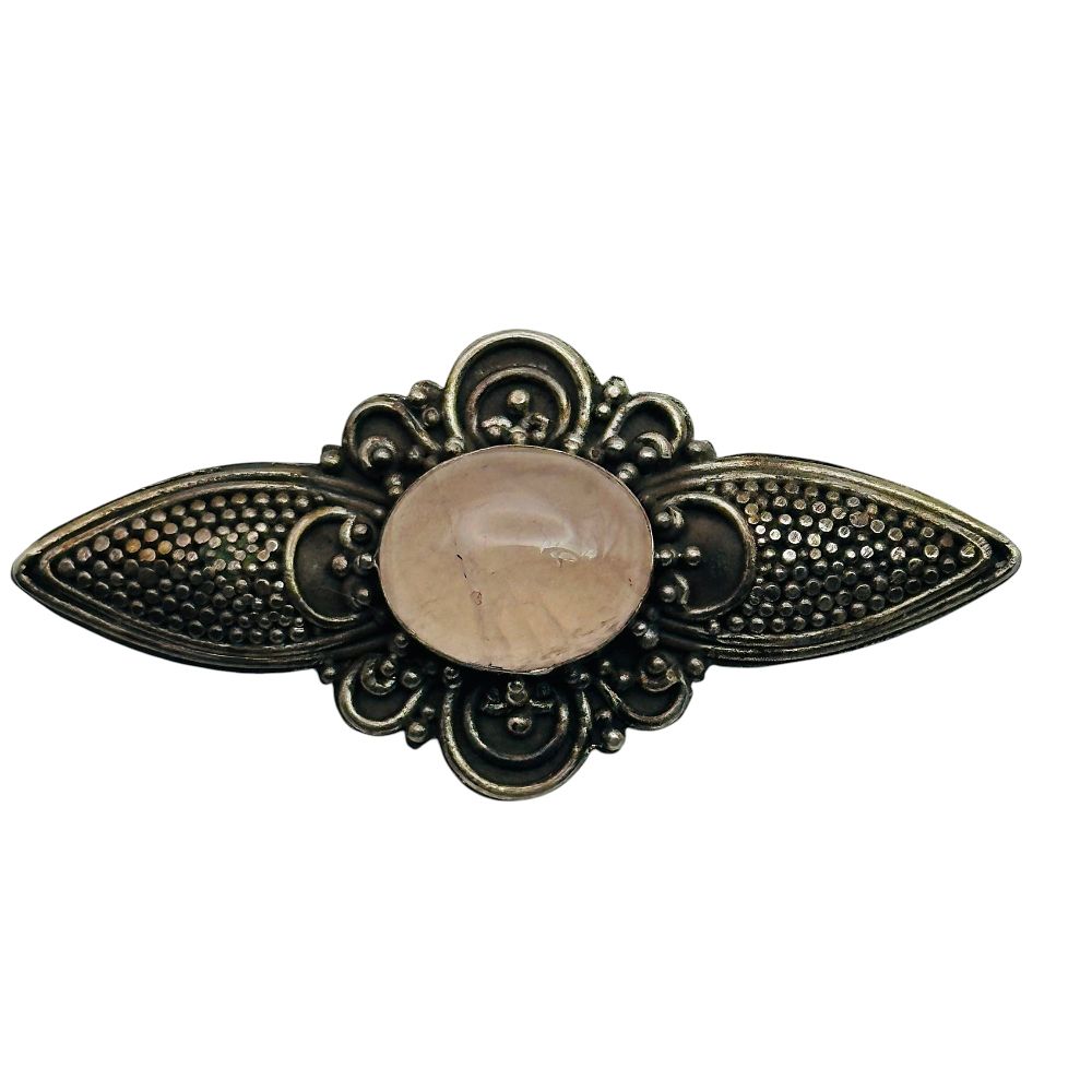 Lot 71: Sterling Rose Quartz Studded Brooch