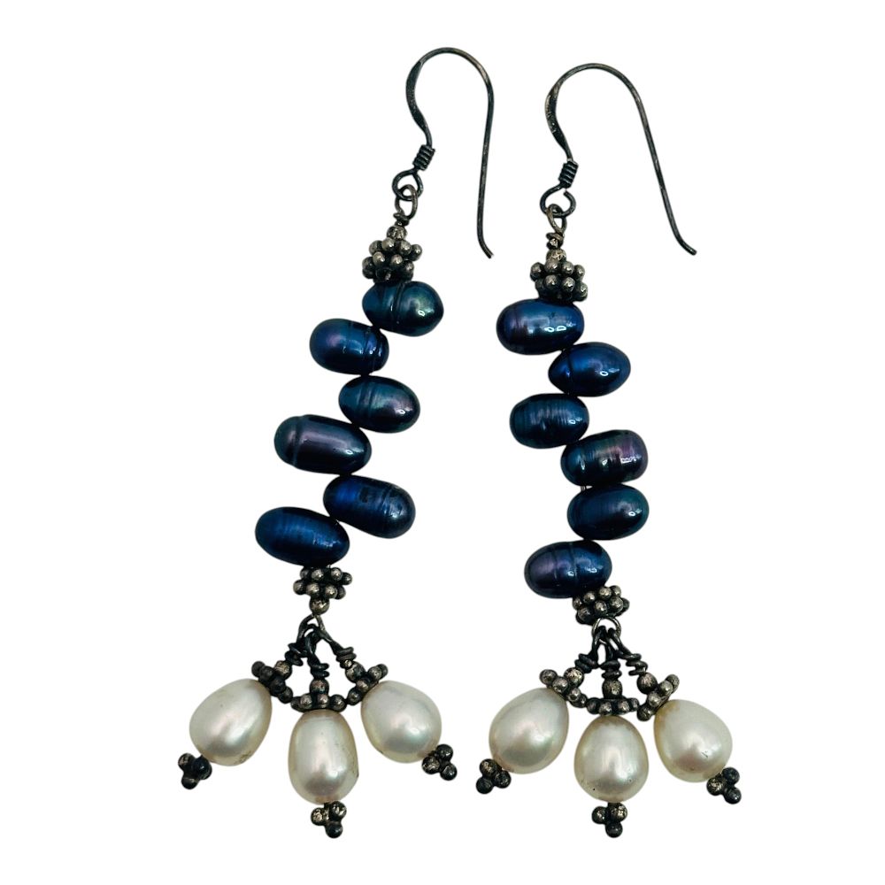 Lot 80: Sterling Pearl Dangle Earrings