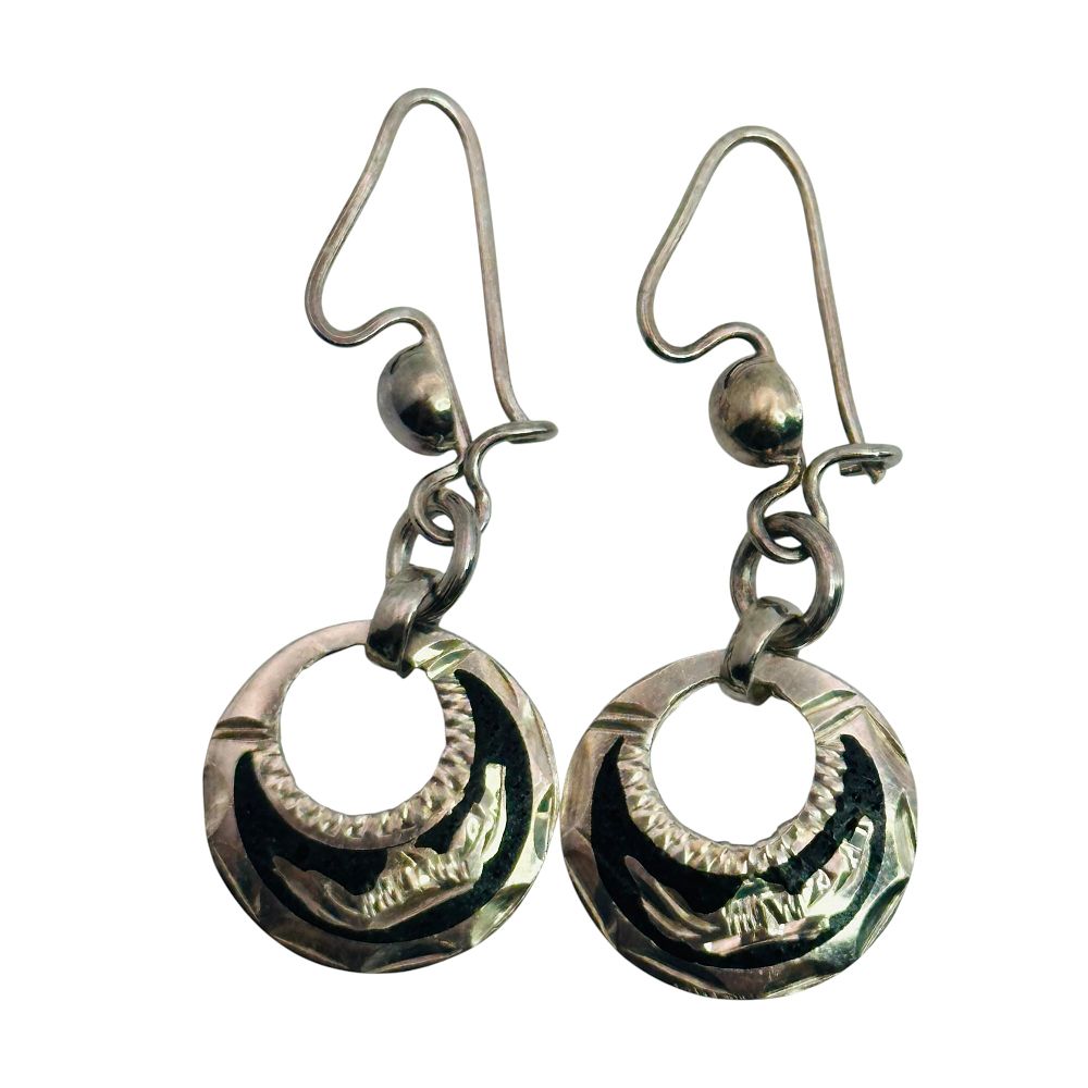 Lot 87: Sterling Inlay Stone Textured Earrings