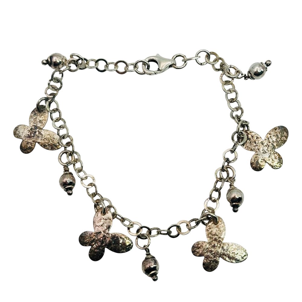 Lot 90: Italy Sterling Butterfly Charm Bracelet