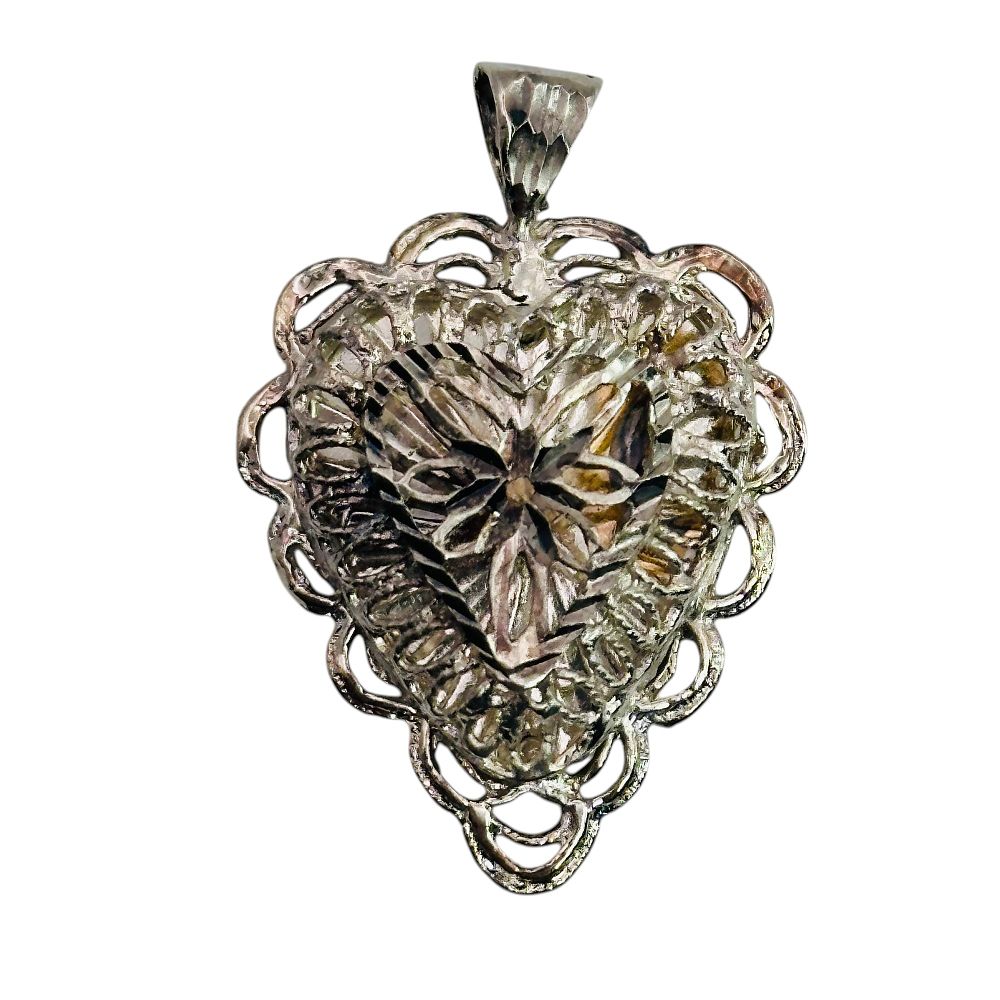 Lot 91: Signed Sterling Decorative Hollow Heart Pendant