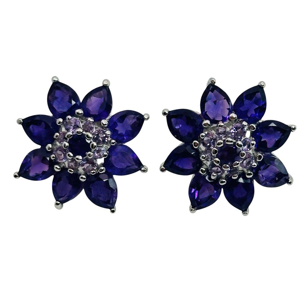 Lot 93: Signed Sterling Amethyst Flower Earrings