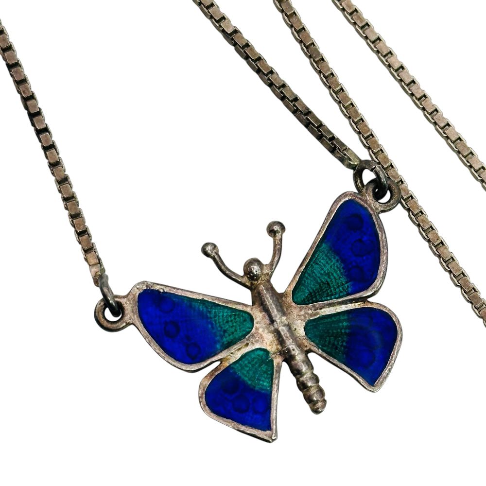 Lot 94: Signed Italy  Sterling Box Chain Butterfly Necklace