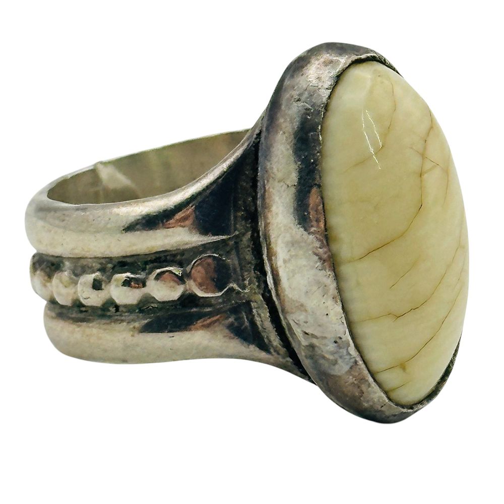 Lot 103: Sterling Yellow Stone Thick Band Ring Sz 5