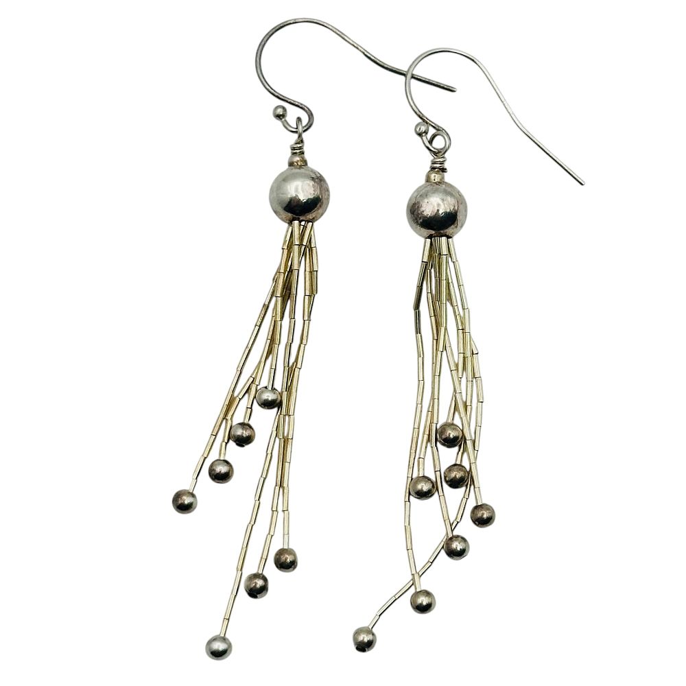 Lot 105: Sterling Liquid Silver Multi Chain Dangle Earrings
