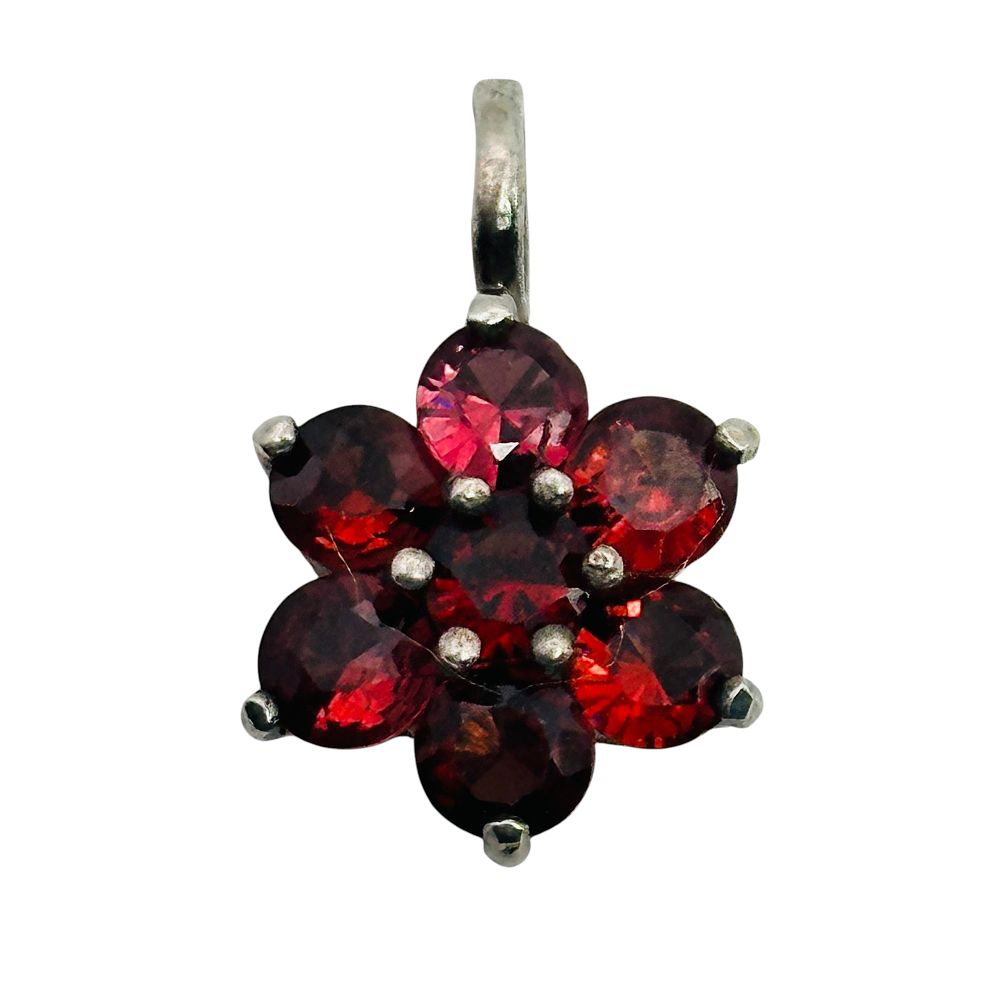 Lot 106: Sterling Garnet Flower Pendant