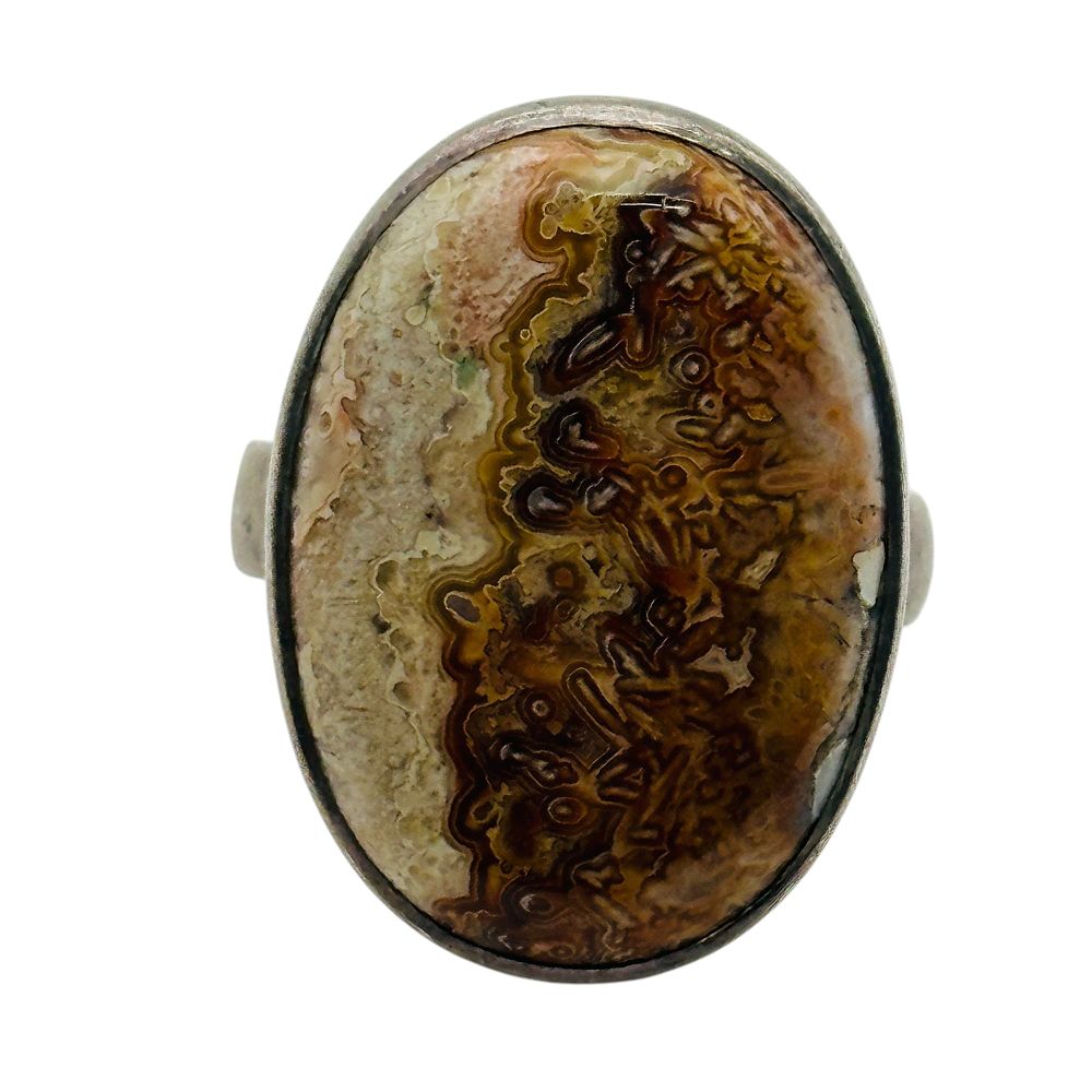 Lot 131: Sterling Agate Oval Ring Sz 8
