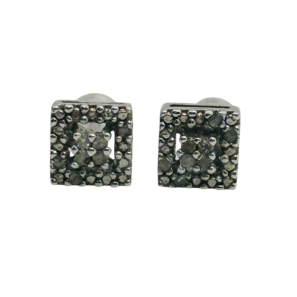 Lot 138: Sterling Diamond Square Earrings