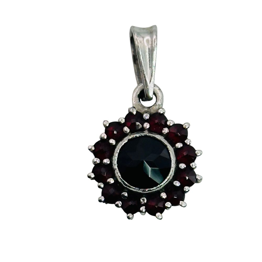 Lot 140: Sterling Garnet Flower Pendant