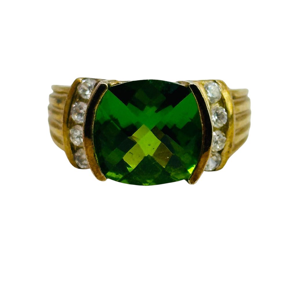 Lot 157: Ross Simons Sterling Green Rhinestone Ring Sz 7