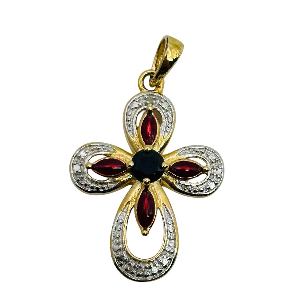 Lot 158: Ross Simons Sterling Sapphire Cross Pendant