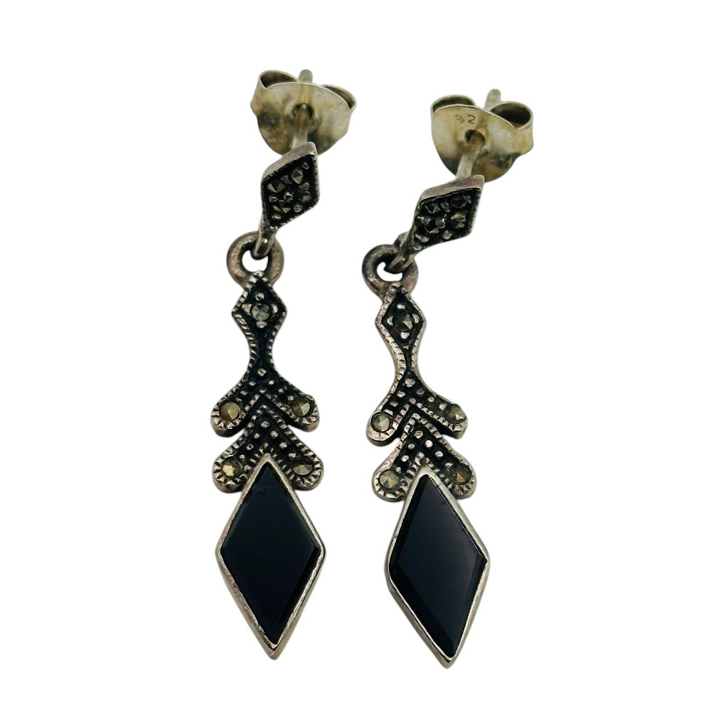 Lot 160: Sterling Onyx Marcasite Earrings