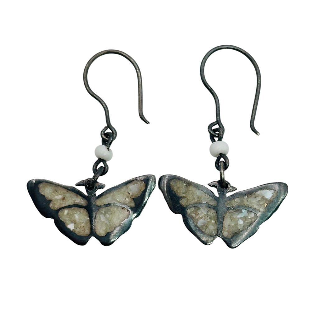 Lot 163: Sterling Crushed Opal Butterfly Earrings