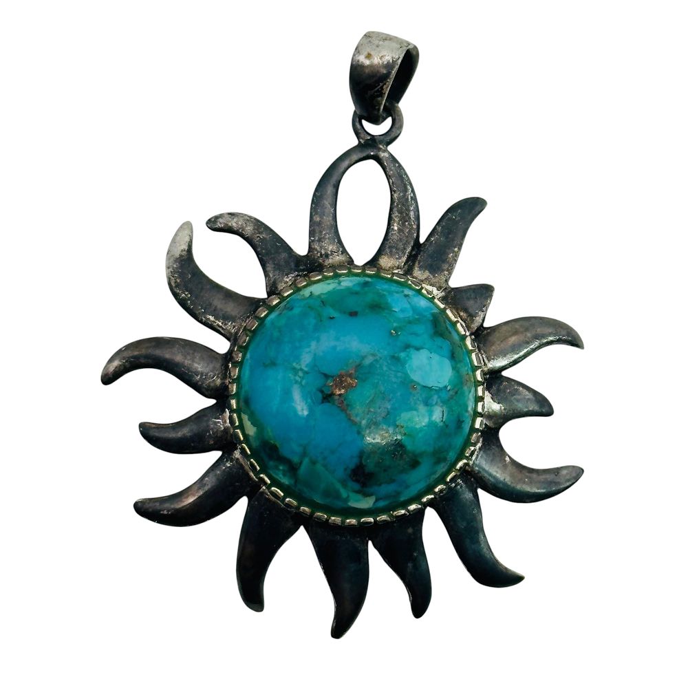 Lot 165: Signed Sterling Turquoise Sun Pendant