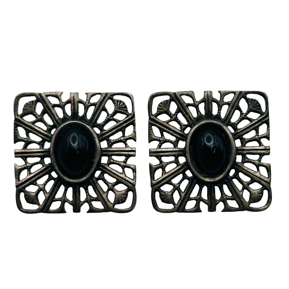 Lot 177: Sterling Onyx Square Earrings
